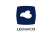 Leonardo logo in a dark navy blue on a white background. Logo includes the word "Leonardo" under a rounded square containing an abstract cloud shape