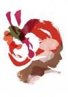 Abstract illustration featuring a silhouette of a face in profile, layered with watercolor-style brushstrokes and shapes in various colors. Shades of red, purple, and brown are blended and overlapped.